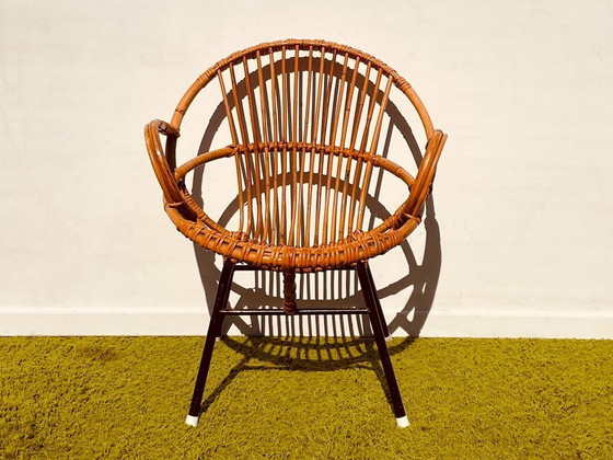 Image 1 of Pair of small rattan Noordwolde armchairs ~ Vintage 60s