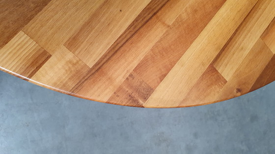 Image 1 of Round mixed wood table 100cm cast iron base Pedrali