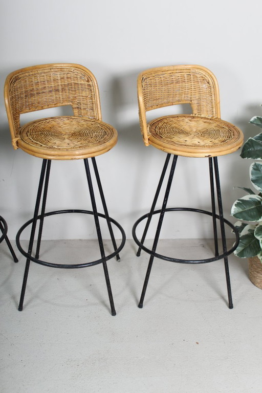 Vintage-Barhocker aus Rattan