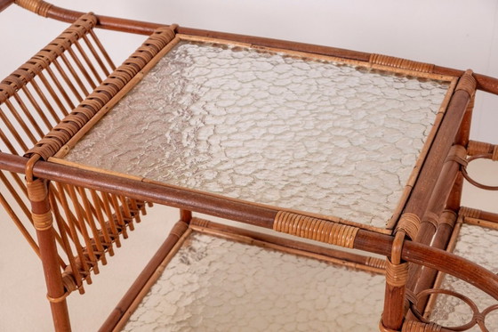 Image 1 of Barwagen van bamboe en rotan, Denemarken uit de jaren 1950