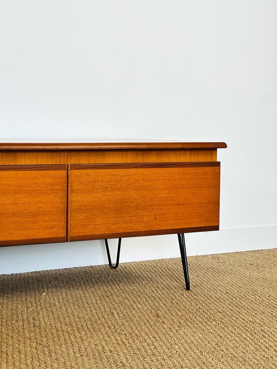 Image 1 of Low Scandinavian teak sideboard with hairpin legs, 1960