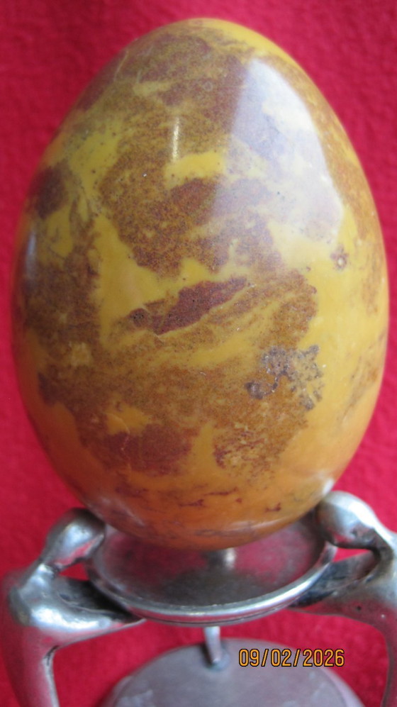 Image 1 of Grande uovo di diaspro oceanico con supporto