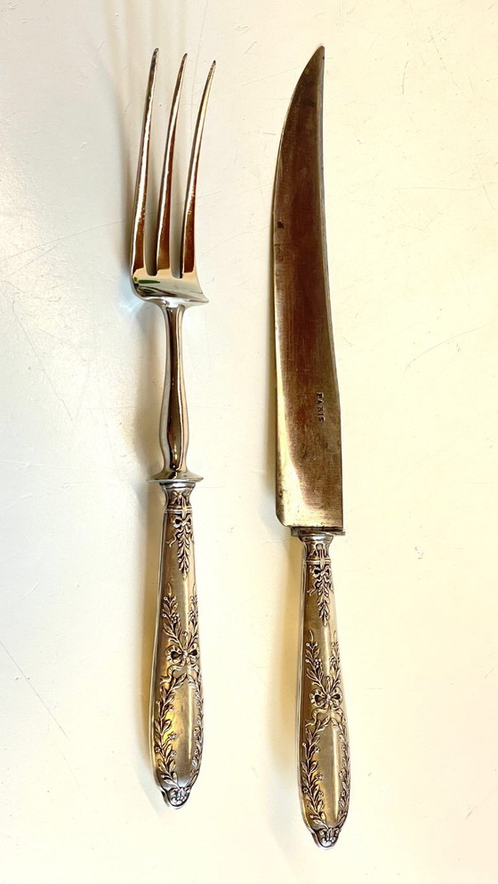 Image 1 of Silver-plated cutlery set with Minerva helmet, Paris
