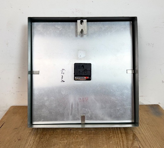 Image 1 of Green Industrial Square Wall Clock from Pragotron, 1970s