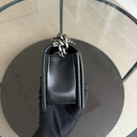 Image 1 of Chanel Boy Small - Caviar 20cm Chevron Grained Calfskin Black Leboy Ruthenium Silver Hardware Series 28