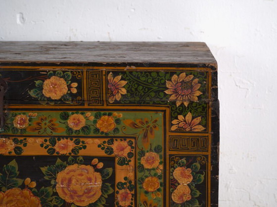 Antique painted trunk in pine wood – China, circa 1900 – Storage cabinet, Iron (photo 38 of 40)