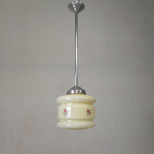Art Deco pendant lamp with beige glass shade, 1930s