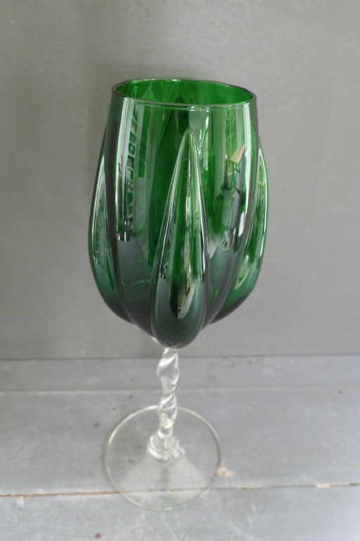 Vintage Empoli Optically Blown Glass Tulip Vase Green – vazen (photo 2 of 6)