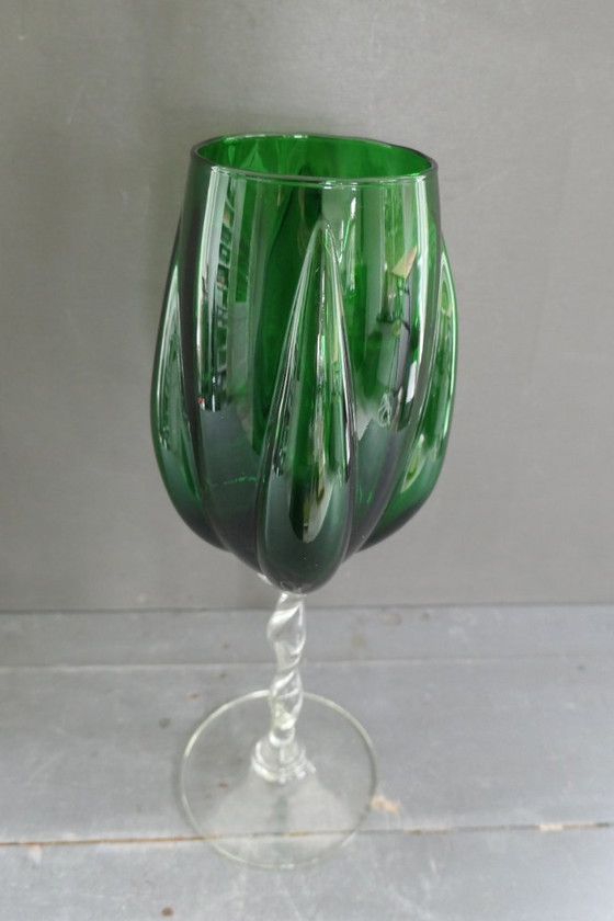 Vintage Empoli Optically Blown Glass Tulip Vase Green (photo 2 of 6)