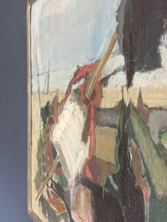 Image 1 of Composición abstracta modernista, óleo sobre lienzo «Bodegón de pescador» de Elisabeth Brunnström (1908-1988)