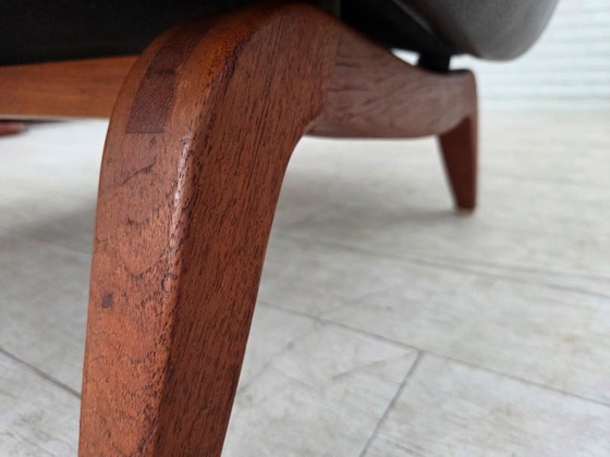 Jaren 60, Deens ontwerp van Illum Wikkelsø, fauteuil, model 110, leer, teak – Wood (photo 7 of 21)