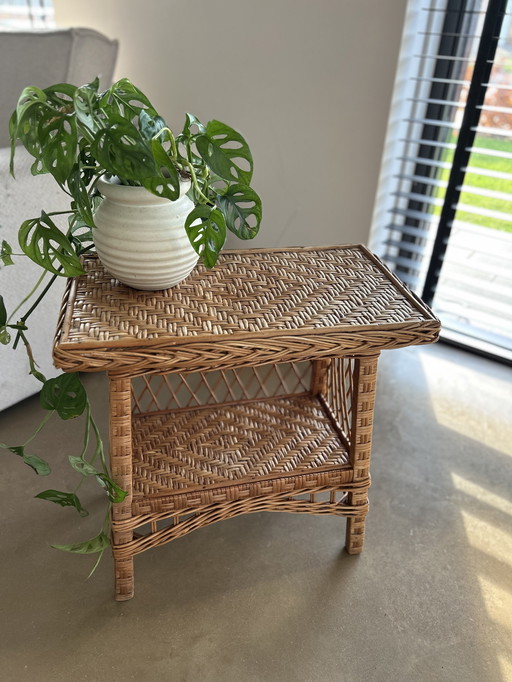 Vintage Rattan Beistelltisch Rechteckig