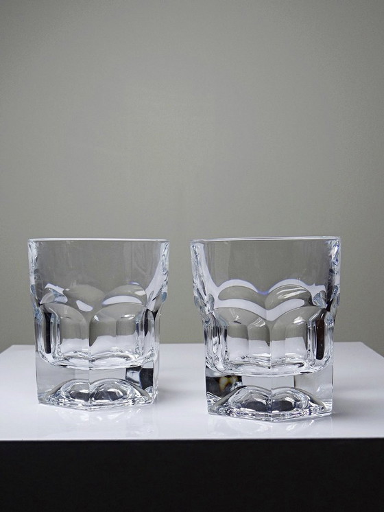 Image 1 of Paar elegante vintage Boheemse kristallen whiskyglazen