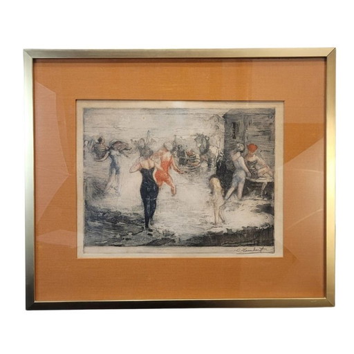 Gouache « Journée à la plage », Clément Lambert (1855 – 1925) – Royaume-Uni