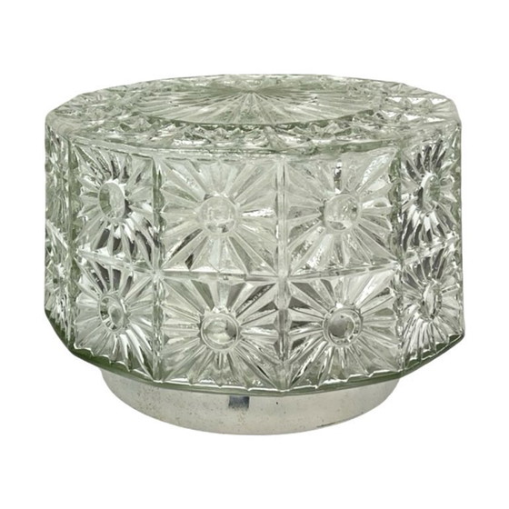 Image 1 of Glass Ceiling Lamp with crystal rosette, Hillebrand style, Germany, 1970s.