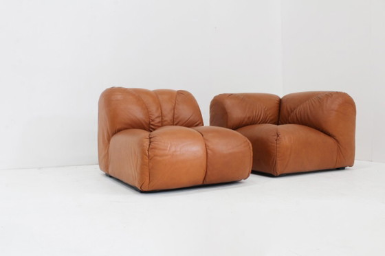 Image 1 of Vintage modulaire bank in cognac bruin leer jaren 70