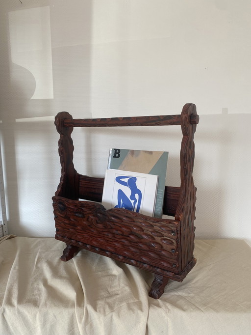 Support de lecture en bois vintage brutaliste
