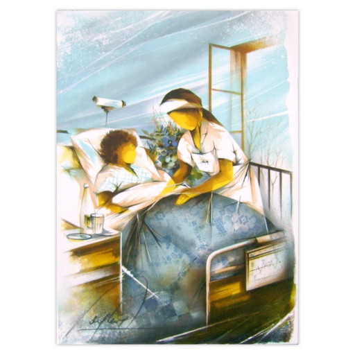 Raymond POULET Beroepen - De verpleegkundige Gesigneerde lithografie 1984