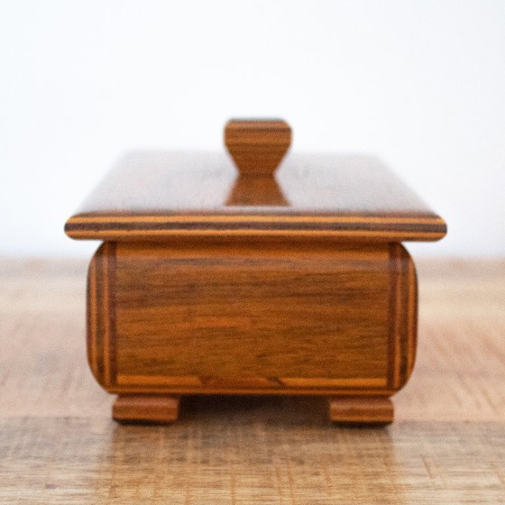 Image 1 of Vintage rectangular wooden box, mid-century modern style, with square knob and legs