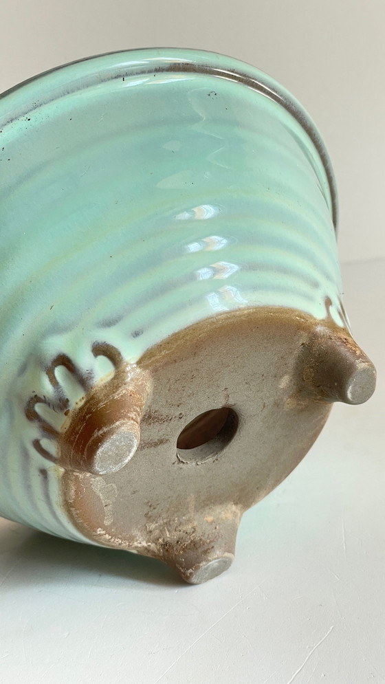 Image 1 of Vintage keramische driepoot pot en schotel