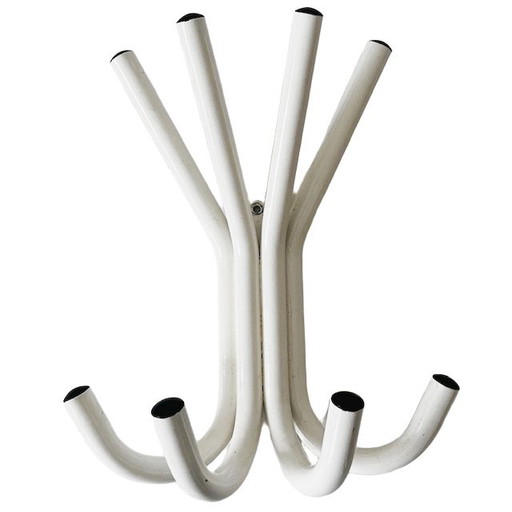 Vintage wall coat rack steel white black 1980s