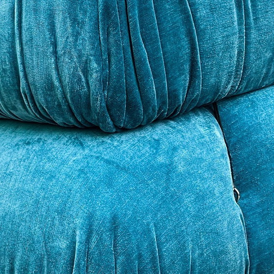 Image 1 of 6x moduli divano camaleonda di mario bellini per b&b italia in velluto di lino azzurro