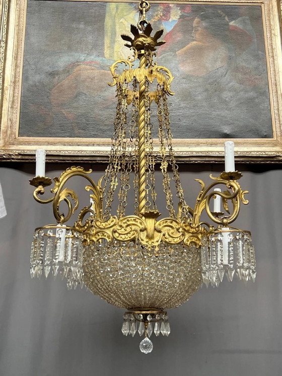 Gran lámpara de araña de cristal de 155 cm de altura, de estilo rococó, con 8 brazos de luz. (photo 5 of 12)
