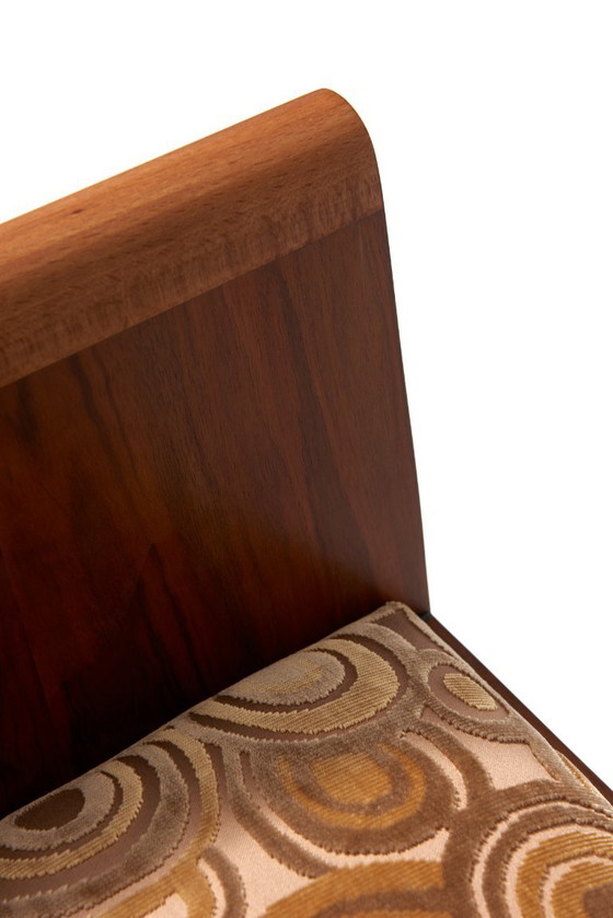 Image 1 of Art Deco footrest in walnut and gold velvet
