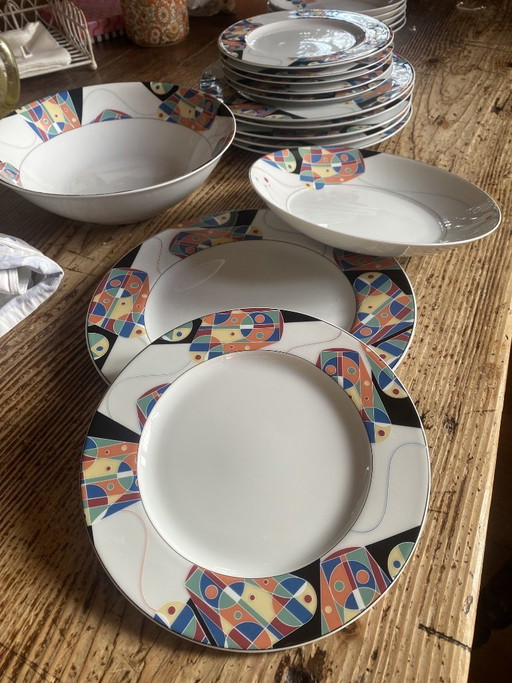 Service de table vintage rare Escenbach, Allemagne, « Living Colours » (19 pièces) - Design Memphis des années 80