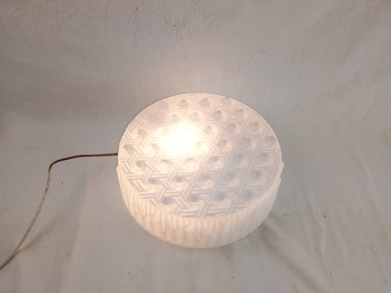 Image 1 of Vintage Glashütte Limburg 1960s Pressed Glass Ceiling Light - Textured Clear Glass Flush Mount Wall Sconce German Mid-Century
