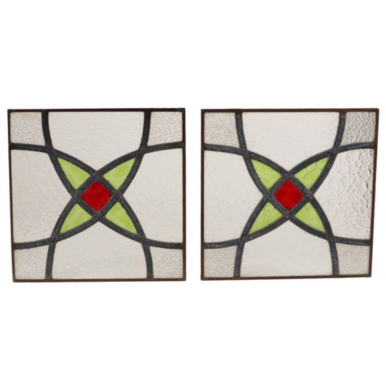 Art Deco Glasraam Glas in Lood Geometrisch 25x25cm – Decoratieve objecten (photo 5 of 11)