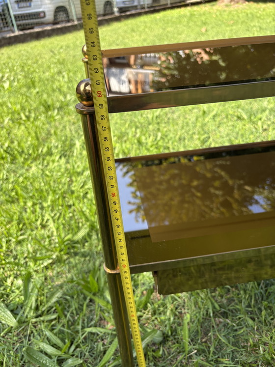 Pair of Italian Brass & Smoked Glass Bedside Tables with Drawers – 1970s – Comodini, Wood (photo 11 of 15)
