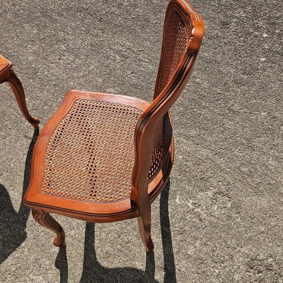 Image 1 of 4 French Vintage Cane Dining Chairs - Cottage Chairs - Style Louis XV - 80s