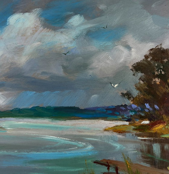 Image 1 of Original Oil Painting Summer Coastal Landscape On a long river journey