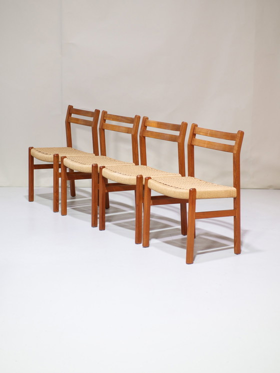 Image 1 of 4x Chaises de salle à manger Papercord Teck Danois Vintage