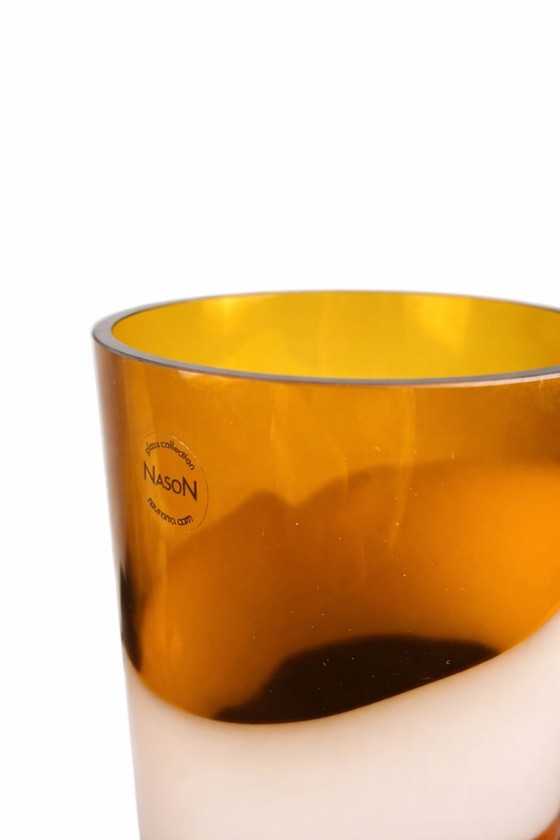 Image 1 of Authentische Carlo Nason Murano-Vase – Signiert & Originalverpackung – Bernsteinfarbenes Kunstglas – Italien