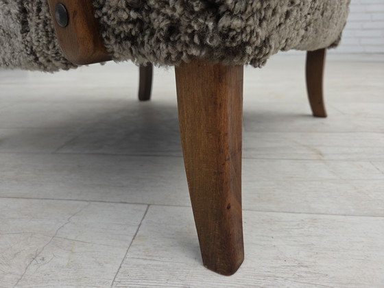 Image 1 of 1960s Reupholstered Danish Armchair in New Zealand Genuine Sheepskin