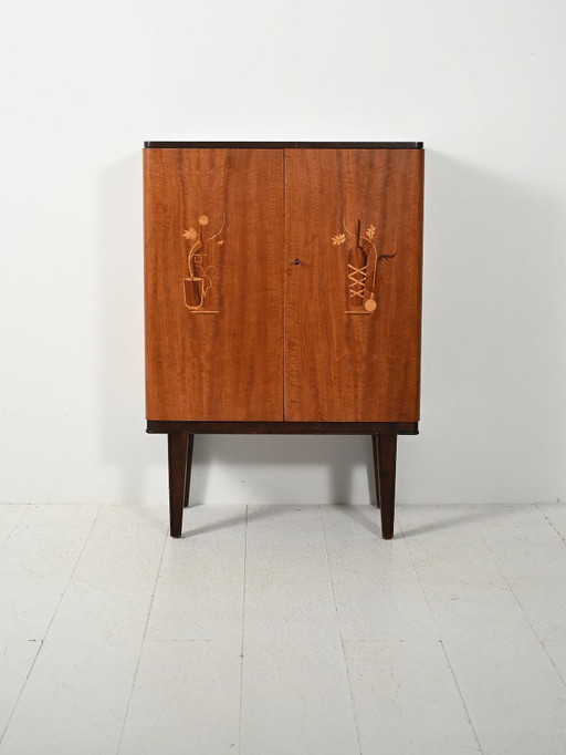 Scandinavian 1940s bar cabinet with inlays
