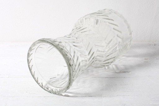 Mid-century Vintage Rare Clear Hand Pressed Glass Flower Vase / Fidenza / Italy / 1970s