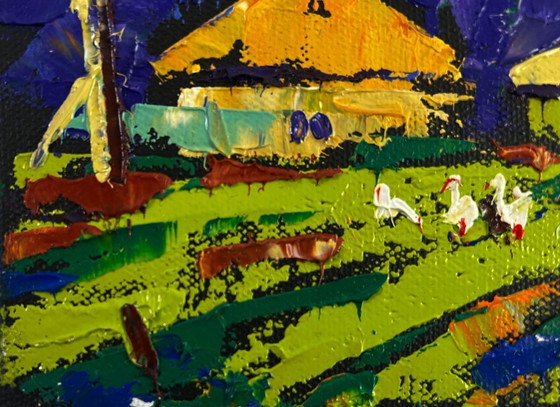 Image 1 of Original Oil Painting Summer Village Landscape Sky with peace over the sleeping earth