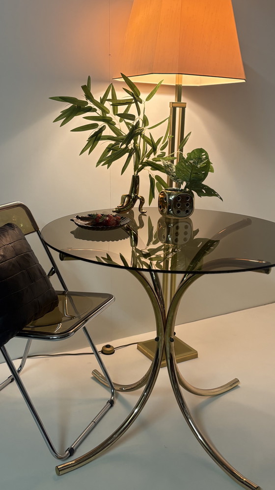 Image 1 of Gastone Rinaldi design vintage dining table round brass/glass