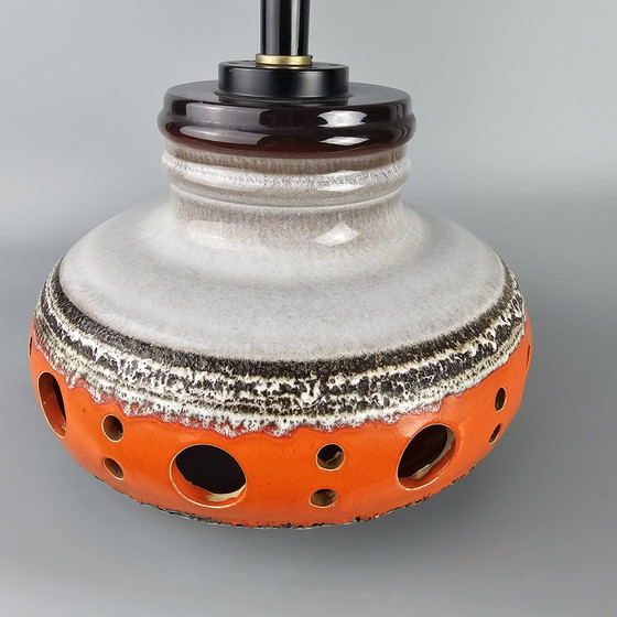 Image 1 of Lampe pendante vintage XL orange/blanc en céramique, par Herda. Lampe pendante OVNI des années 1970. Fat Lava Lamp.