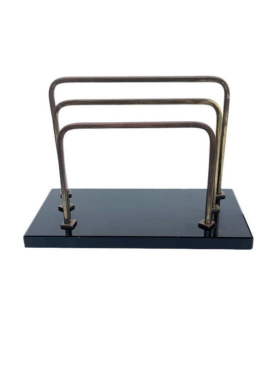 Art Deco / Bauhaus Letter Holder, Glass and Brass, 1930s. – Table accessories (photo 9 of 12)