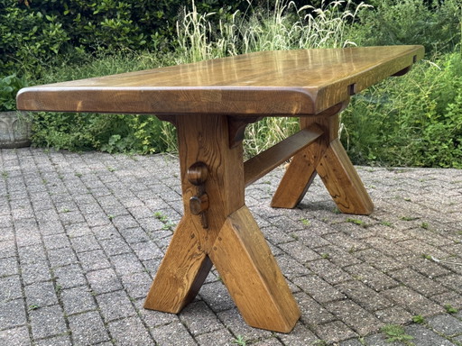 Brutalist oak dining table by De Puydt