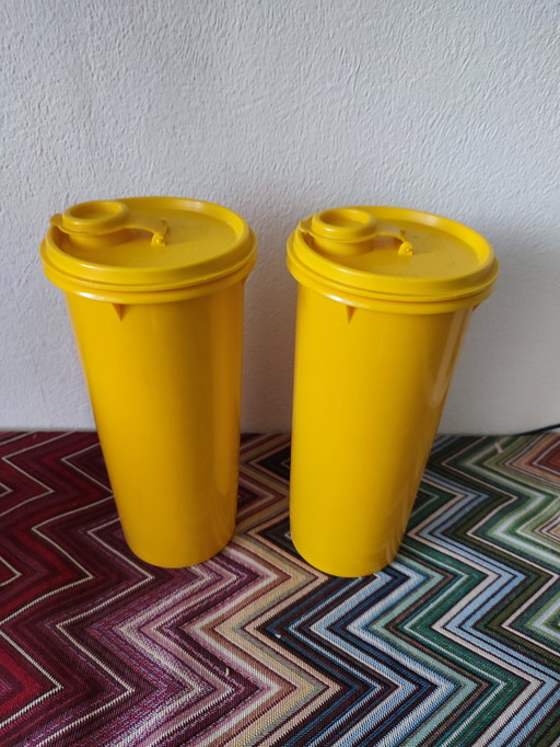 2 x Vintage Tupperware shaker stock canister box container yellow