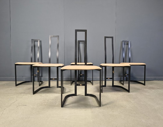 Image 1 of Gastone Rinaldi postmoderne Esszimmerstühle für Thema Italy, 1980er Jahre – 6er-Set