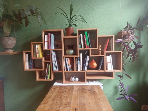 Designer bookcase made of solid beech wood