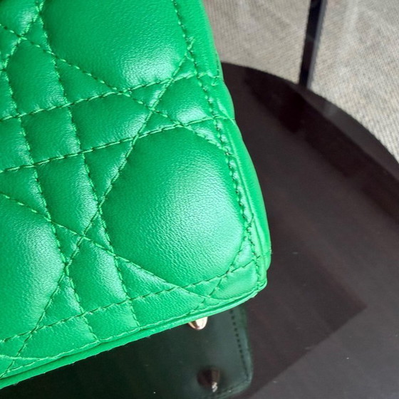 Image 1 of DIOR LADY SMALL FLAP - CANNAGE LAMSLEER GROEN MET GOUDEN BESLAG