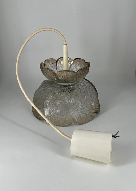 Image 1 of Mid-century ice glass pendant lamp in lotus design – 1970s