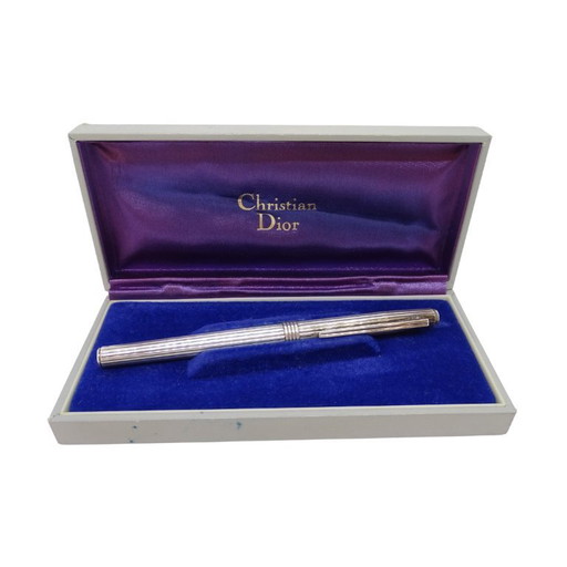 Dior grooved ballpoint pen, silver-plated metal, 1970s - France